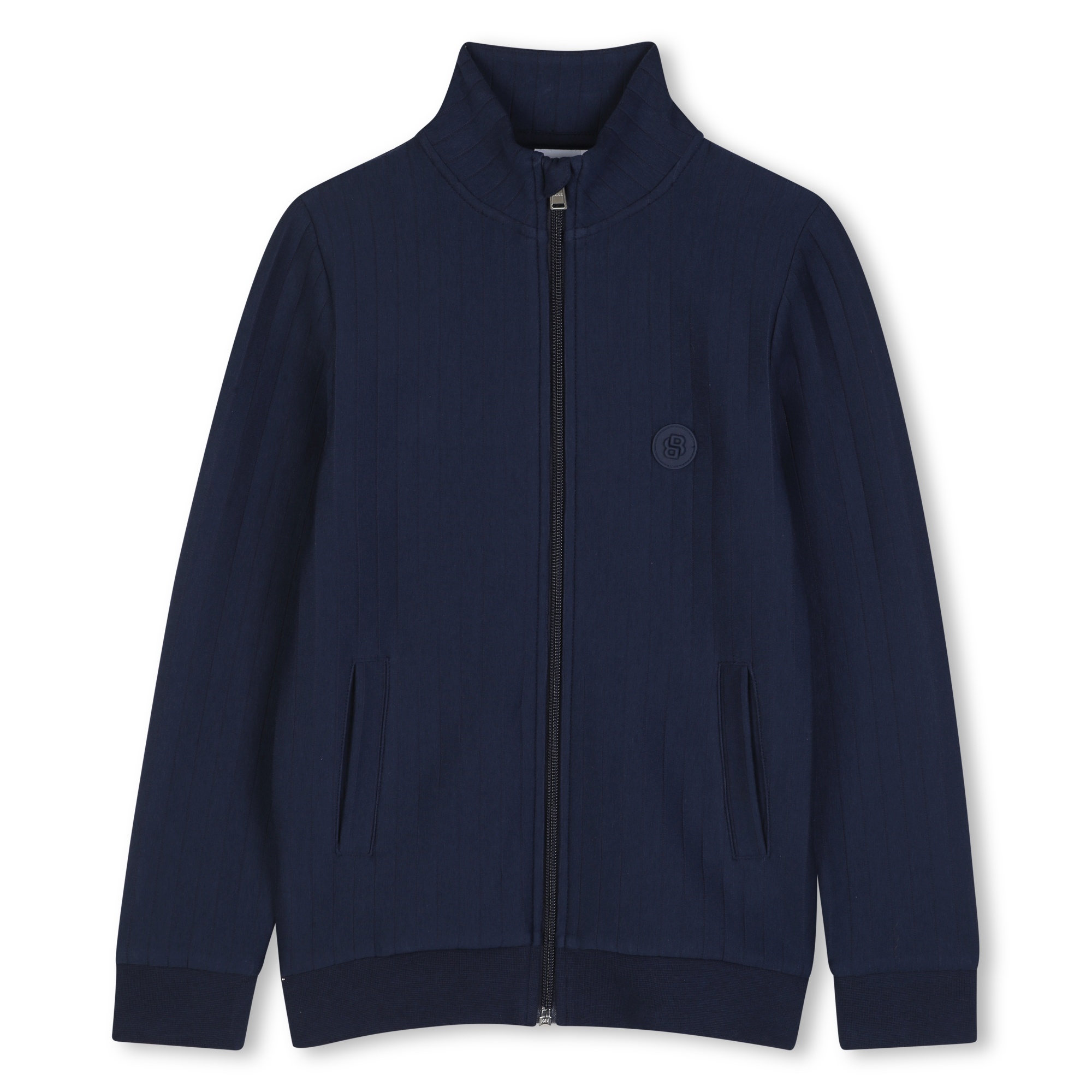Granatowa bluza chłopięca BOSS – sportowa bluza na zamek z wysokim kołnierzem J52949/849 - obrazek 3