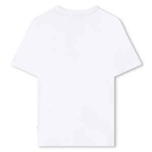 Biały t-shirt chłopięcy BOSS – bawełniana koszulka z minimalistycznym nadrukiem J52979/10P