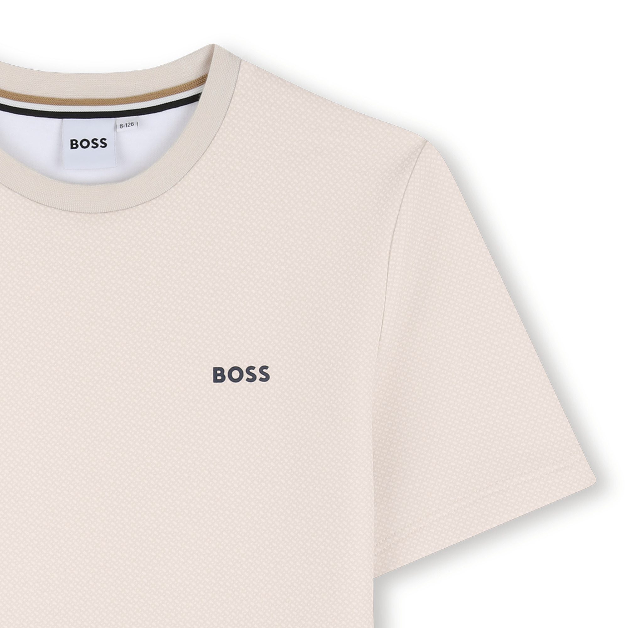 Beżowy t-shirt chłopięcy BOSS – bawełniana koszulka premium z minimalistycznym logo J52986/21C - obrazek 3