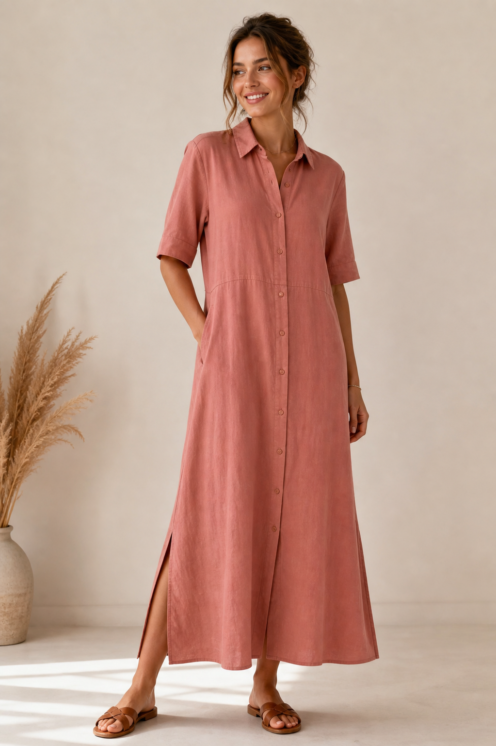 Sukienka maxi z lnu i wiskozy SOAKED – naturalna elegancja i komfort na co dzień 30409139/171514