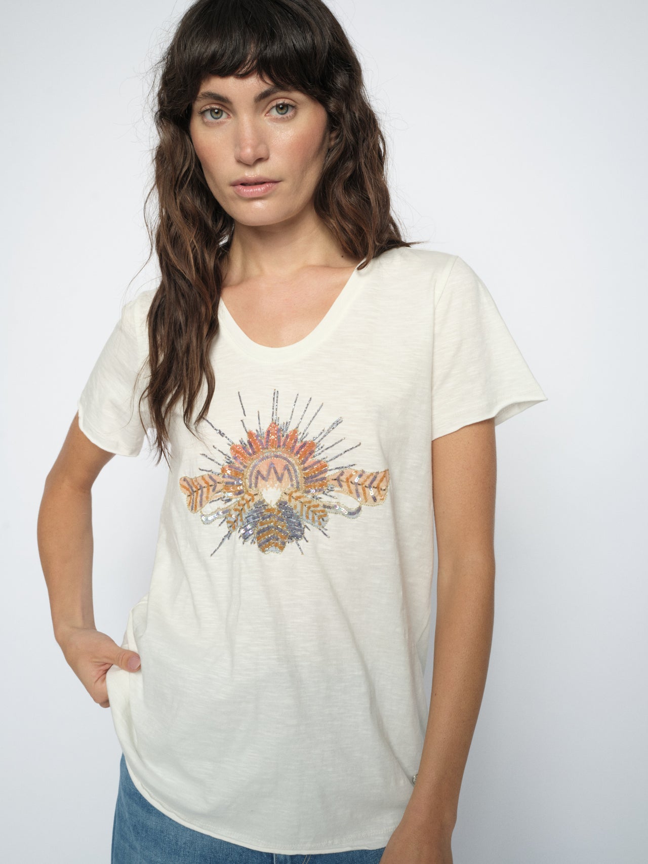 T-shirt damski MOS MOSH – stylowy basic z ozdobnym nadrukiem 180110 - obrazek 2