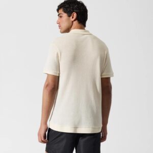 Karl Lagerfeld Jeans Męska Koszulka Polo z Ażurowej Dzianiny – Kremowa B2M46062