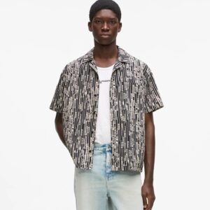 Karl Lagerfeld Jeans Męska Koszula z Monogramowym Printem – Czarna B2M16011