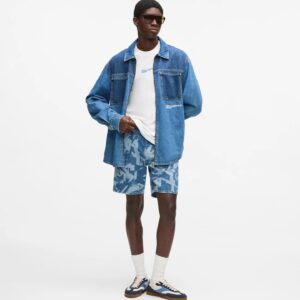Karl Lagerfeld Jeans Spodenki Dżinsowe Męskie z Printem – Niebieskie B2M10140