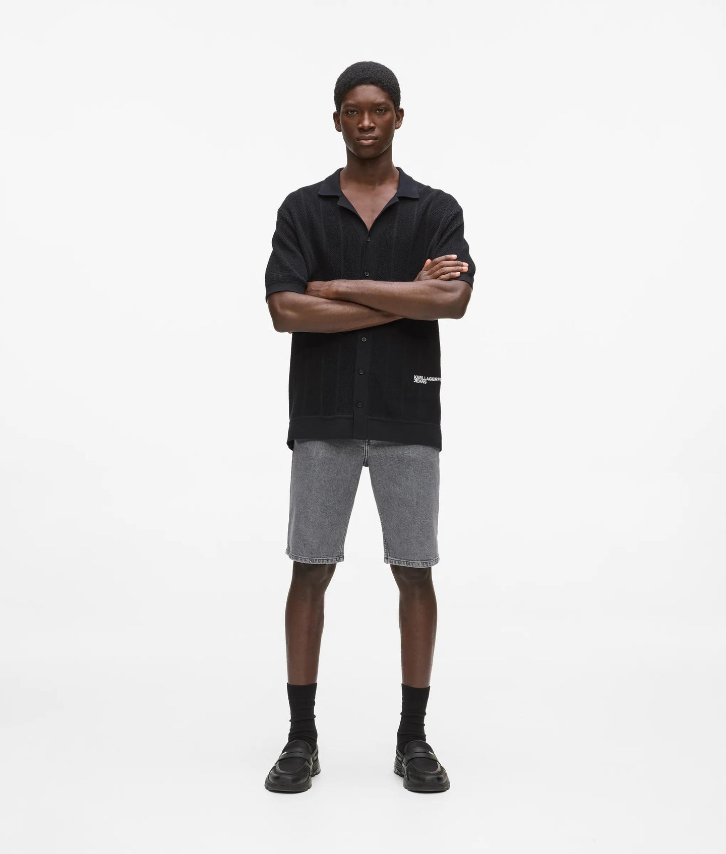 Karl Lagerfeld Jeans Męskie Spodenki Dżinsowe – Szare B2M10050 - obrazek 2