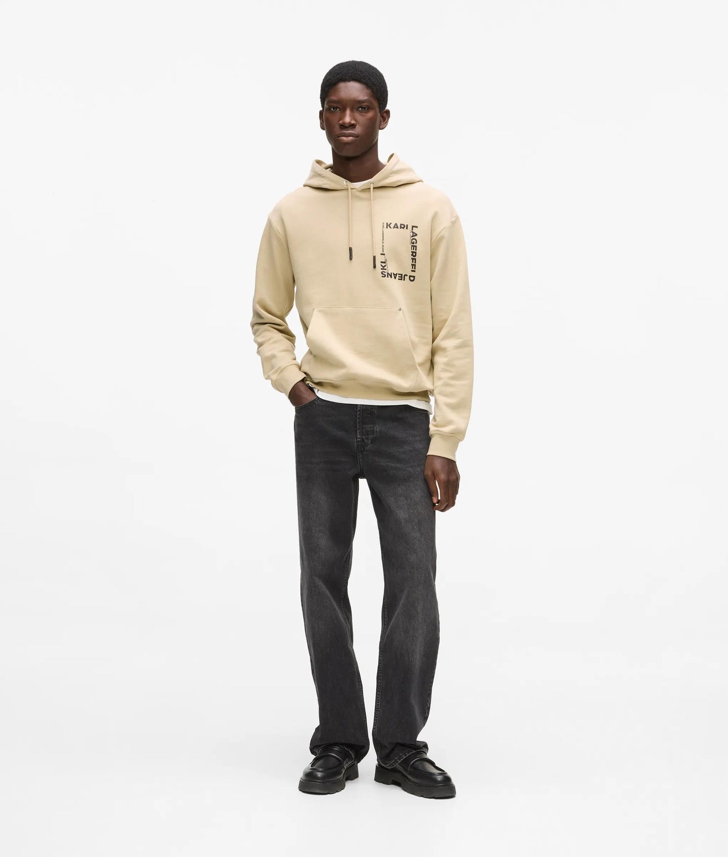 Karl Lagerfeld Jeans Męska Bluza z Kapturem – Beżowa B2M20018 - obrazek 4