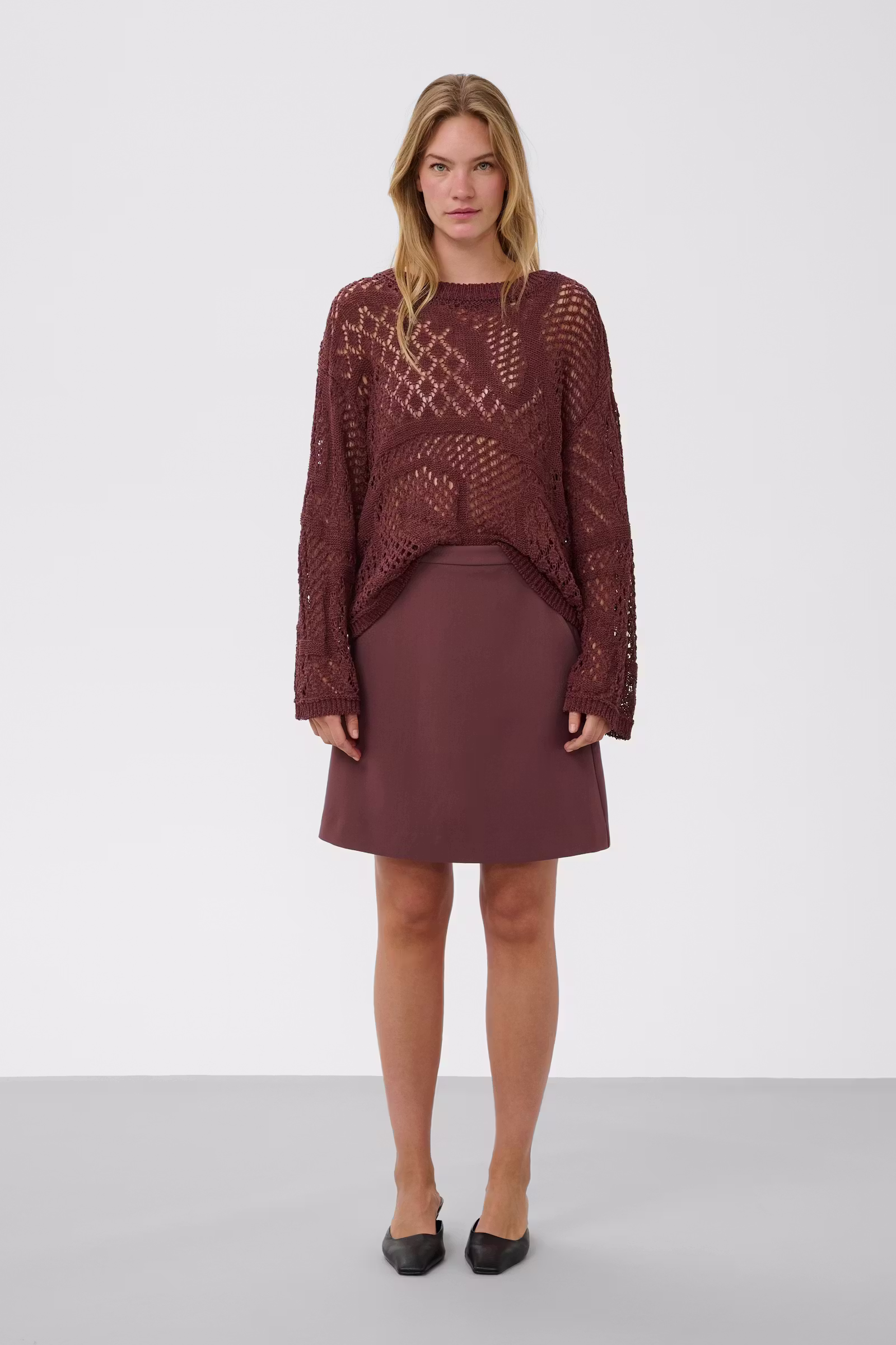 Sweter damski Soaked – ażurowy brązowy sweter oversize 30409302 - obrazek 3