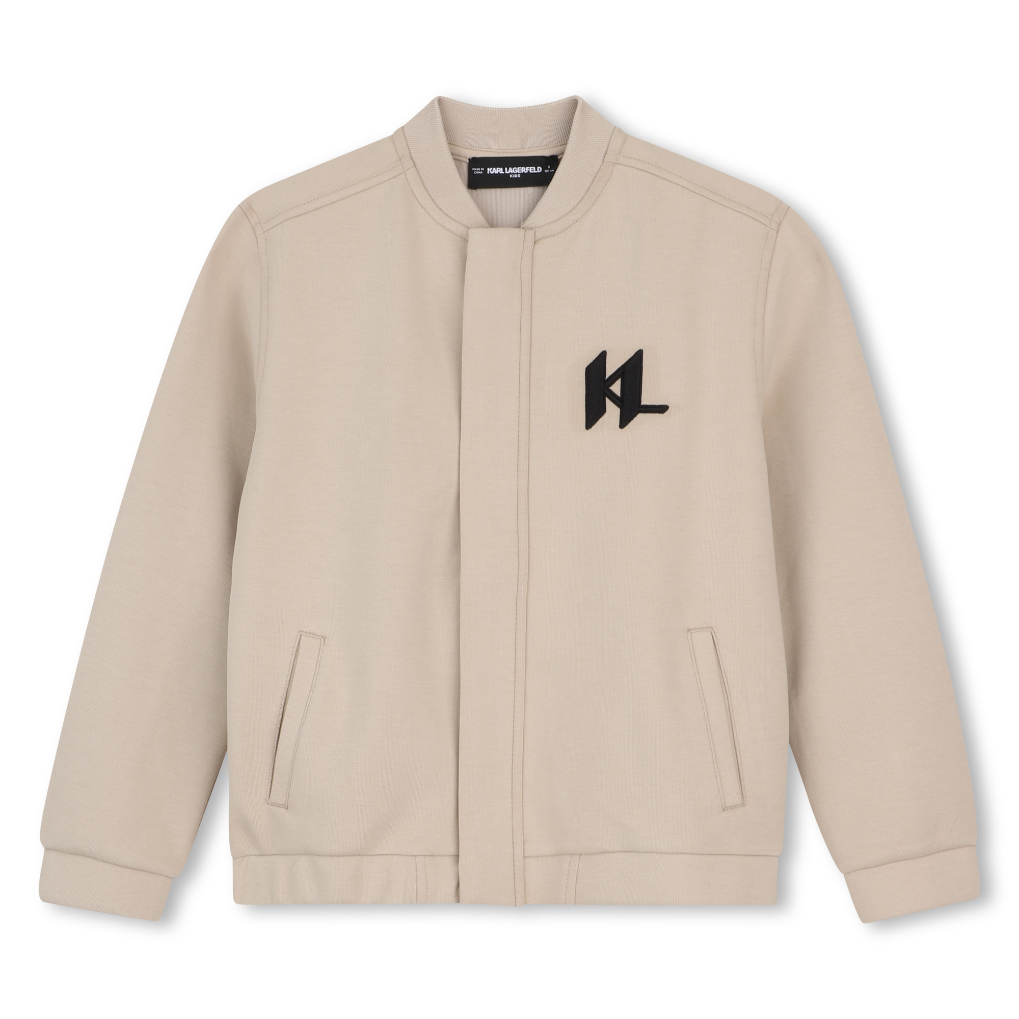 Bluza rozpinana chłopięca Karl Lagerfeld beżowa – stylowa bomberka premium z logo KL Z31090/211 - obrazek 2