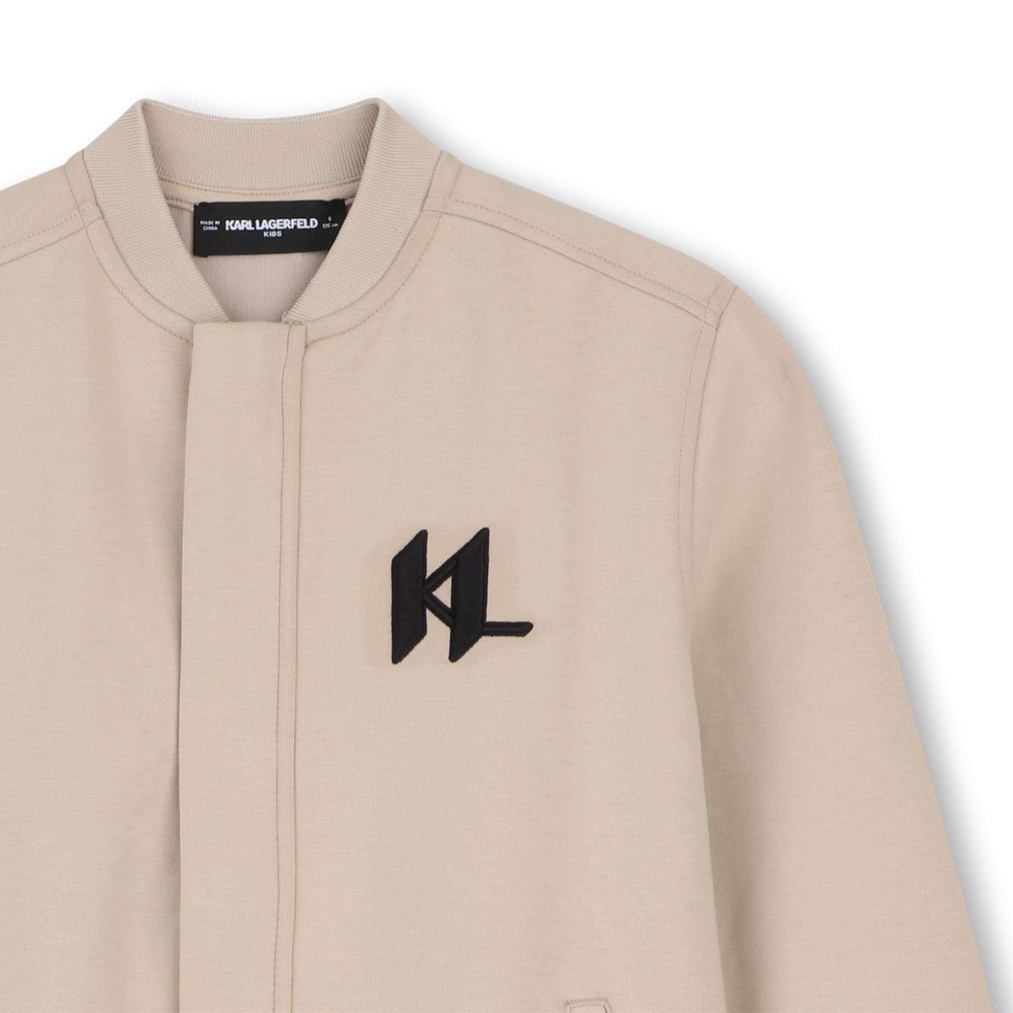 Bluza rozpinana chłopięca Karl Lagerfeld beżowa – stylowa bomberka premium z logo KL Z31090/211 - obrazek 4