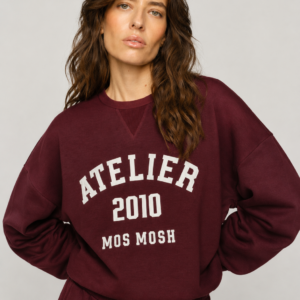 Bluza wiskozowa MOS MOSH Atelier 2010 – bordowa bluza damska z nadrukiem 177510/278