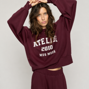 Bluza wiskozowa MOS MOSH Atelier 2010 – bordowa bluza damska z nadrukiem 177510/278