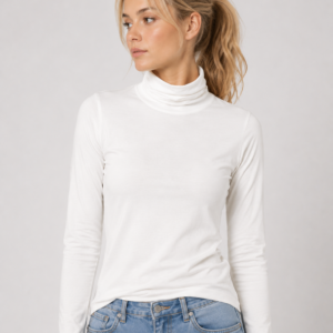 Biały cienki golf damski Soaked z lyocellem i wełną – minimalistyczna baza garderoby 30409482/111001