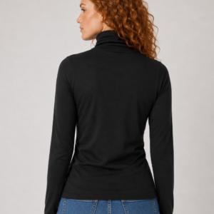 Czarny cienki golf damski Soaked z lyocellem i wełną – klasyczny golf z długim rękawem 30409482/194008