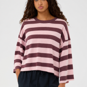 Sweter damski w paski Soaked – różowo-bordowy, z wiskozą 30408863
