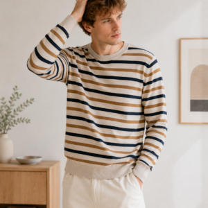 Sweter męski z wełną i jedwabiem MOS MOSH Gallery – elegancki model w paski 511430