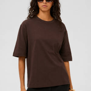 Bawełniany dłuższy T-shirt damski Soaked – czekoladowy T-shirt o luźnym kroju 30408305/191018