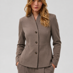 Marynarka damska Soaked taupe z dodatkiem wiskozy – taliowany fason 30409531/181112
