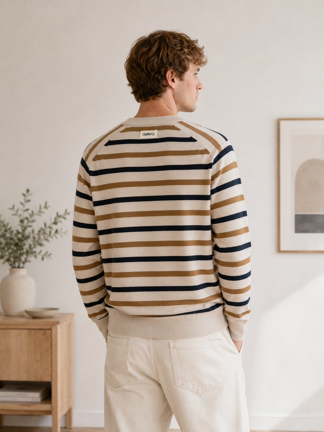 Sweter męski z wełną i jedwabiem MOS MOSH Gallery – elegancki model w paski 511430 - obrazek 3