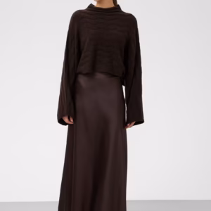 Krótki sweter damski Soaked z dodatkiem wełny – ciemnobrązowy 30409447