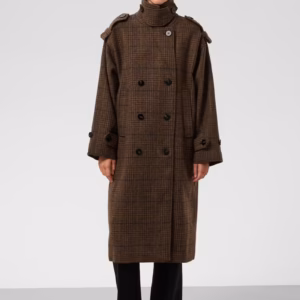 Długi płaszcz damski Soaked w kratę z dodatkiem wełny 30409246