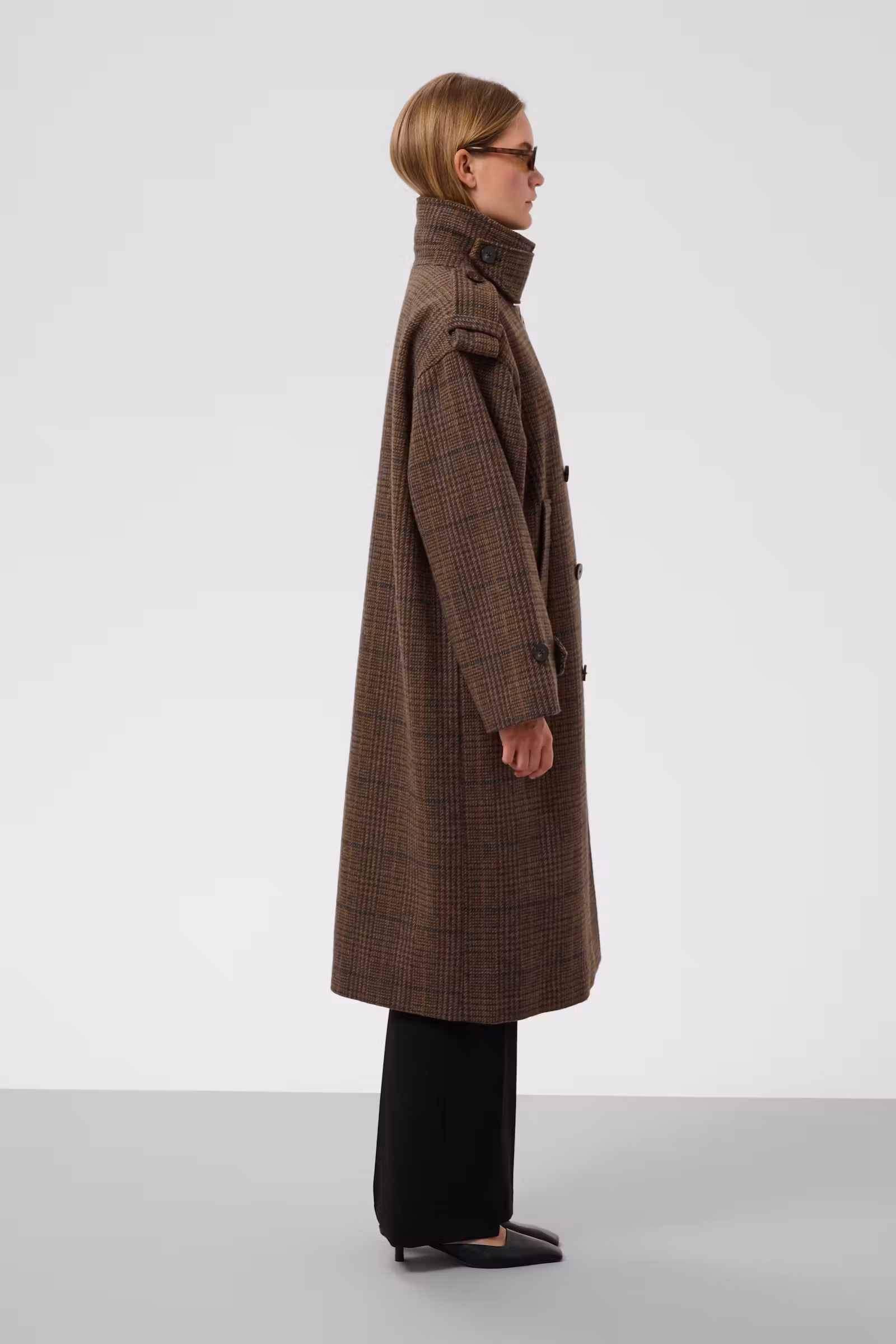 Długi płaszcz damski Soaked w kratę z dodatkiem wełny 30409246 - obrazek 6