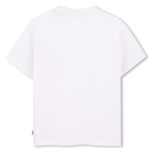 T-shirt bawełniany BOSS biały z ozdobną naszywką J52975/10P