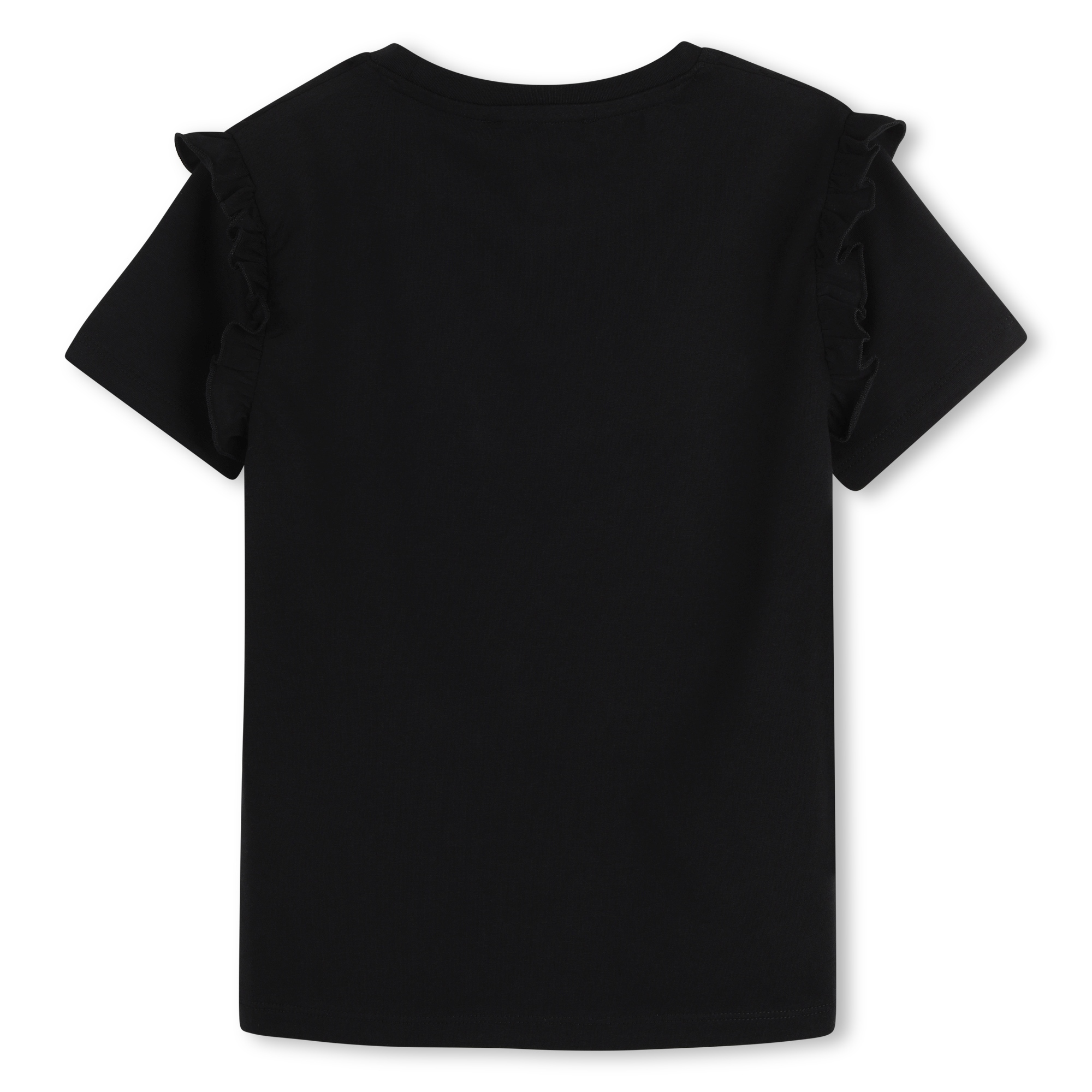 Dziewczęcy T-shirt Karl Lagerfeld Kids czarny z falbankami i logo - obrazek 3