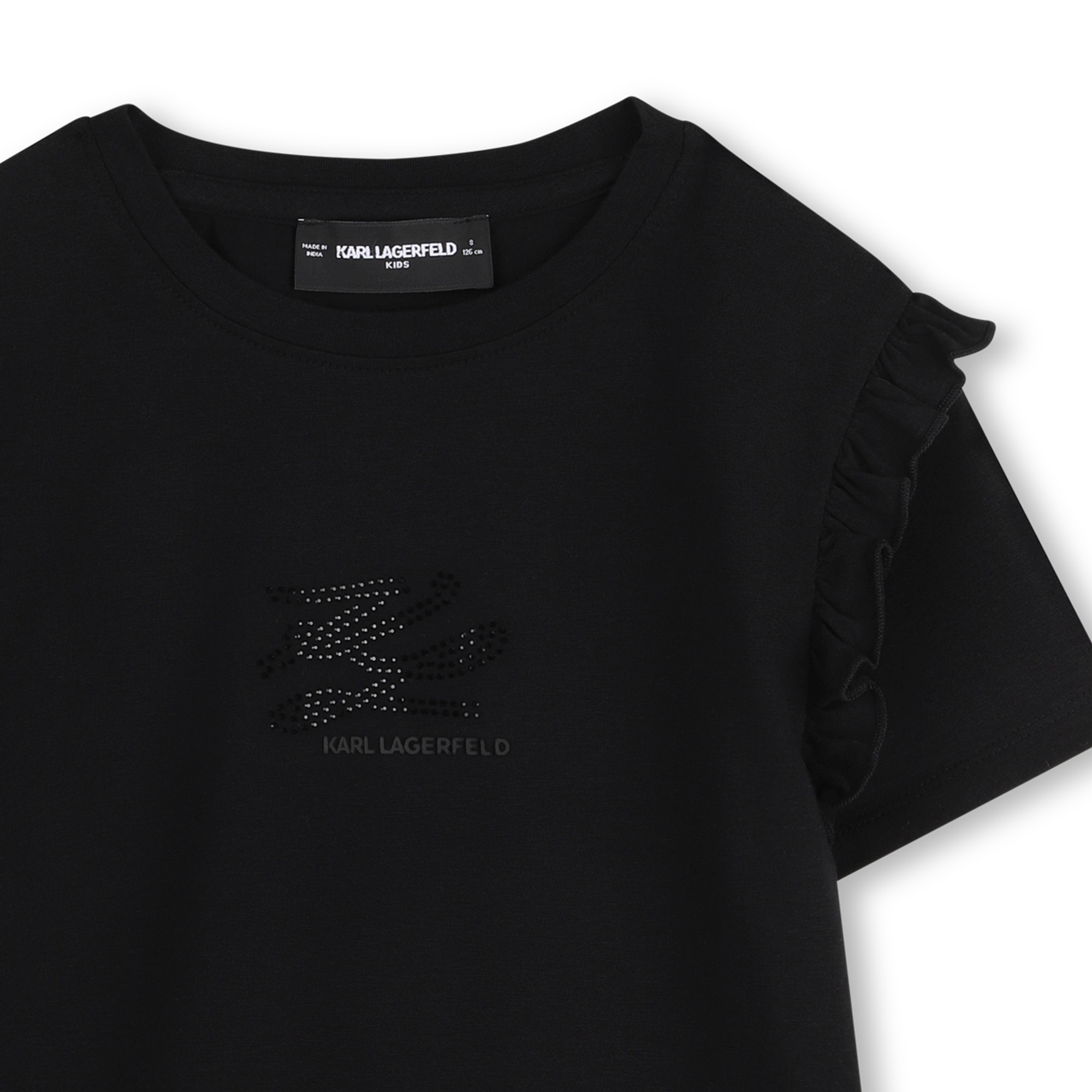 Dziewczęcy T-shirt Karl Lagerfeld Kids czarny z falbankami i logo - obrazek 2