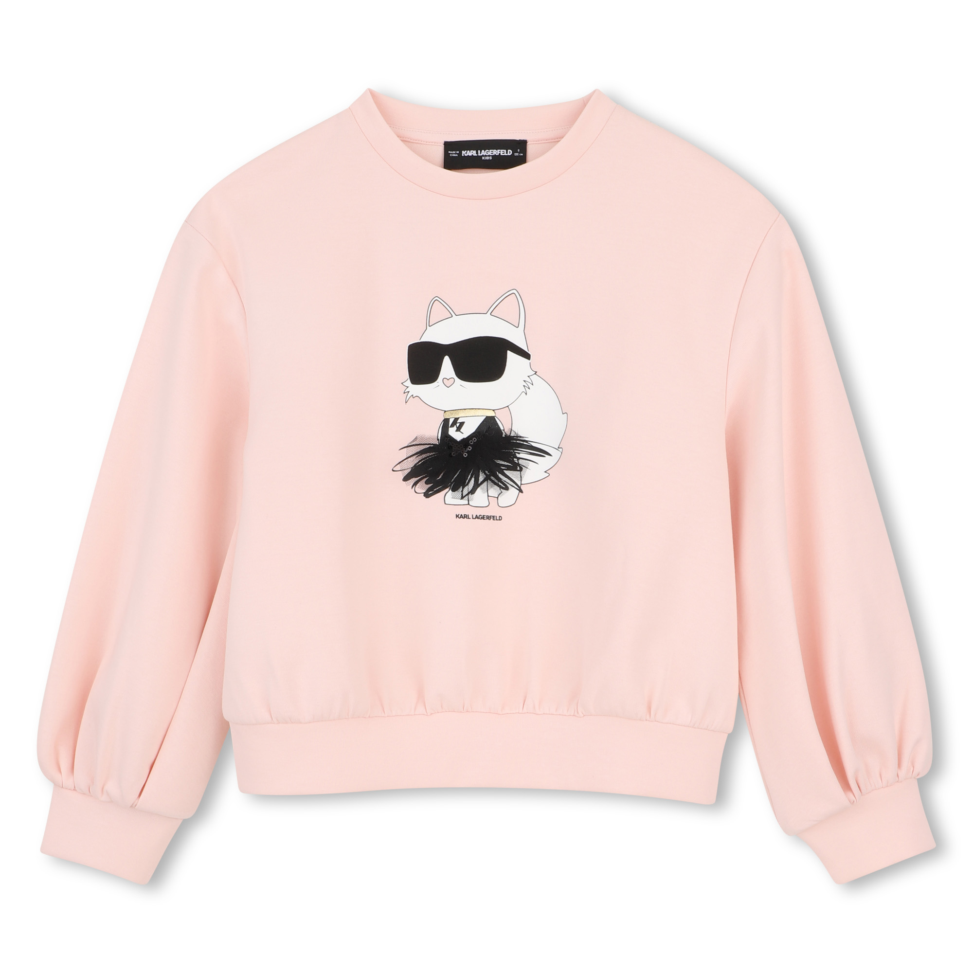 Różowa bluza dziewczęca Karl Lagerfeld z Choupette – stylowy model z ozdobną aplikacją - obrazek 2