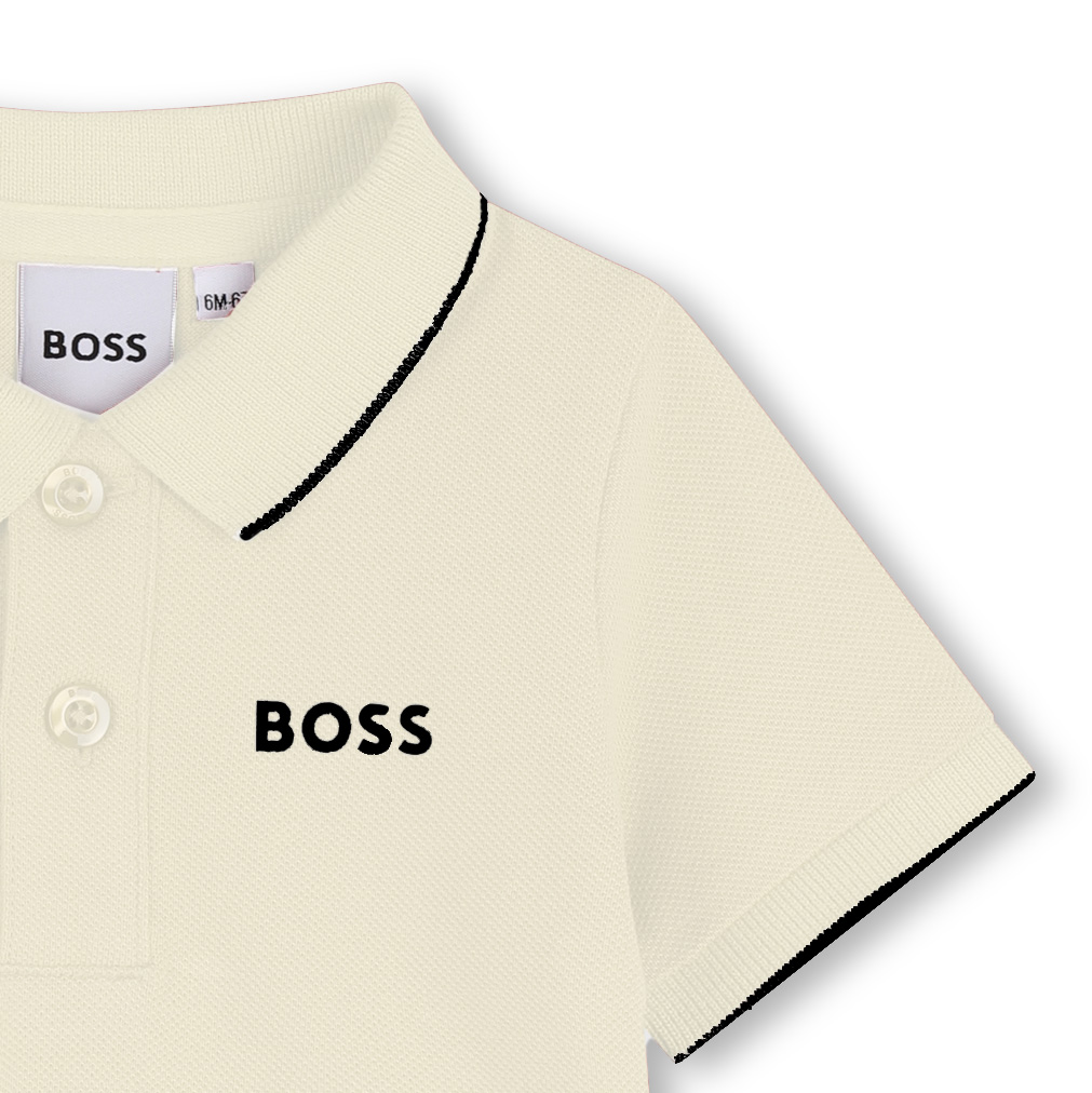 Bawełniana koszulka polo niemowlęca BOSS – ecru - obrazek 3