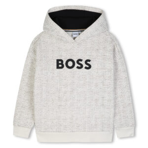 Beżowa bluza chłopięca BOSS z kapturem i dużym logo