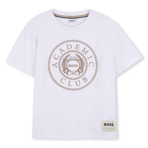 Biały bawełniany T-shirt chłopięcy BOSS z haftowanym logo