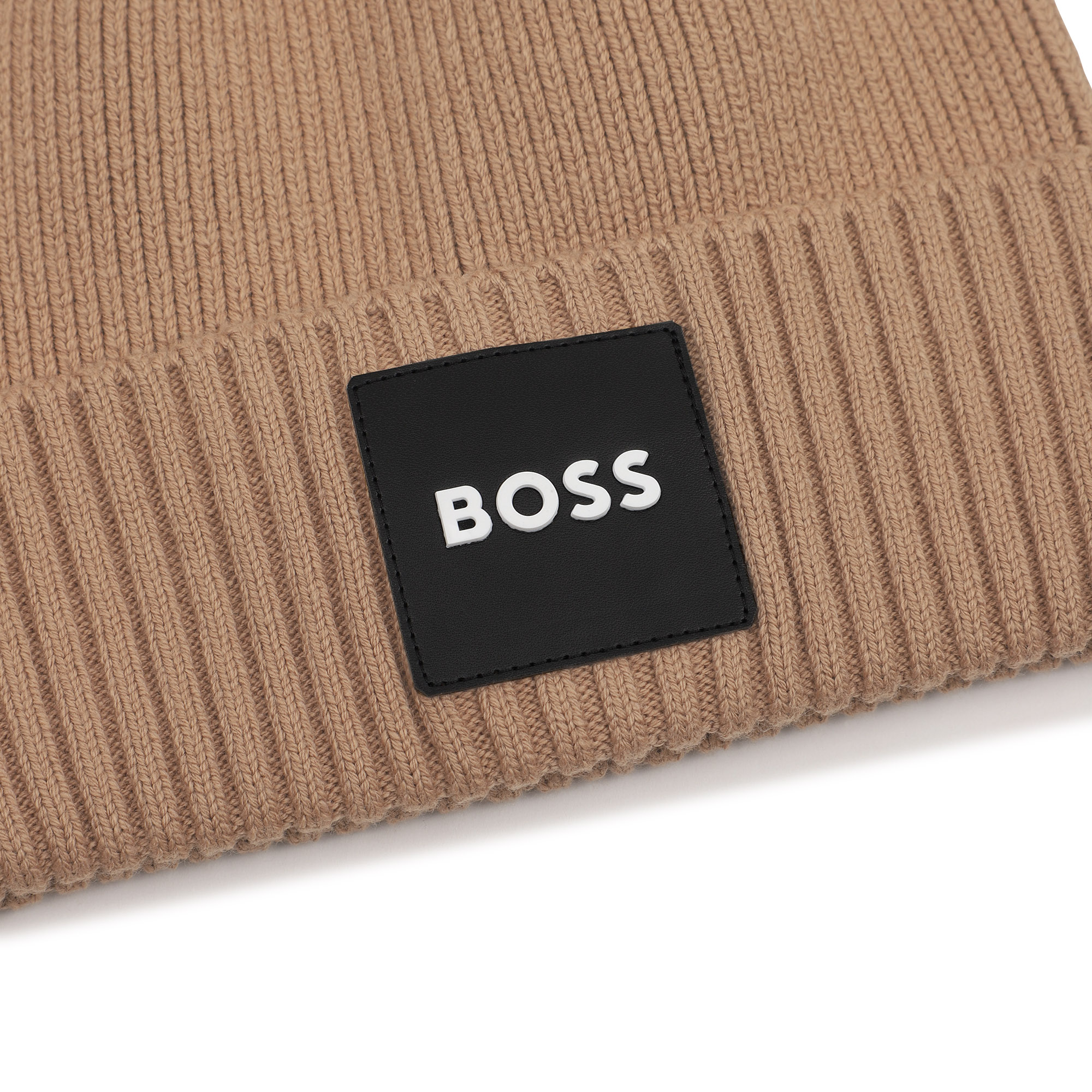 Chłopięca czapka BOSS – beżowa czapka dzianinowa z logo - obrazek 3