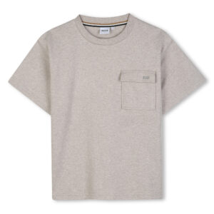 Beżowy bawełniany T-shirt chłopięcy BOSS z kieszonką