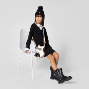 Elegancka sukienka dziewczęca Karl Lagerfeld Kids – czarna z białym kołnierzykiem