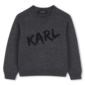 Sweter chłopięcy Karl Lagerfeld Kids z dodatkiem wełny – szary z logo KARL
