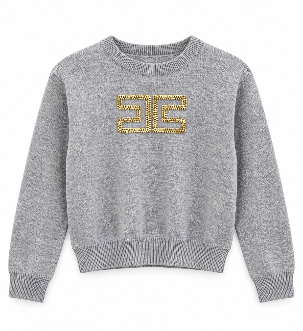 Sweterek dziewczęcy Elisabetta Franchi – elegancki szary sweter ze złotym logo - obrazek 3