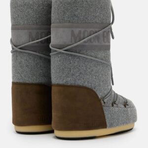 Damskie śniegowce Moon Boot Icon Nubuck Felt – szare buty zimowe z brązowymi detalami