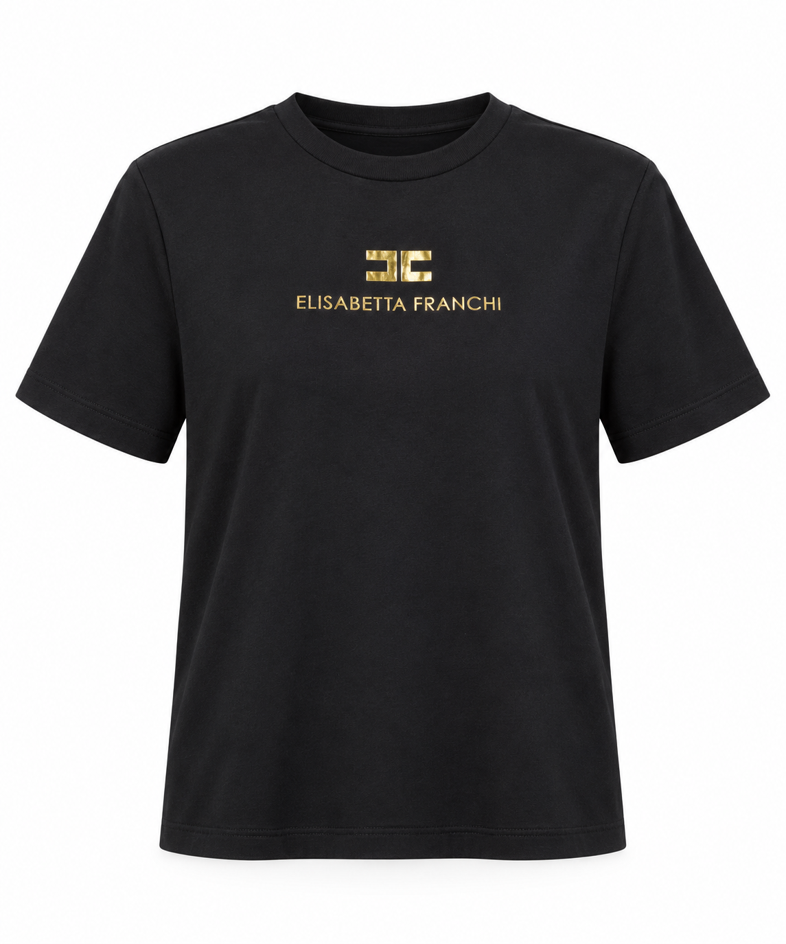 Koszulka bawełniana dziewczęca Elisabetta Franchi – czarny T-shirt ze złotym logo - obrazek 3